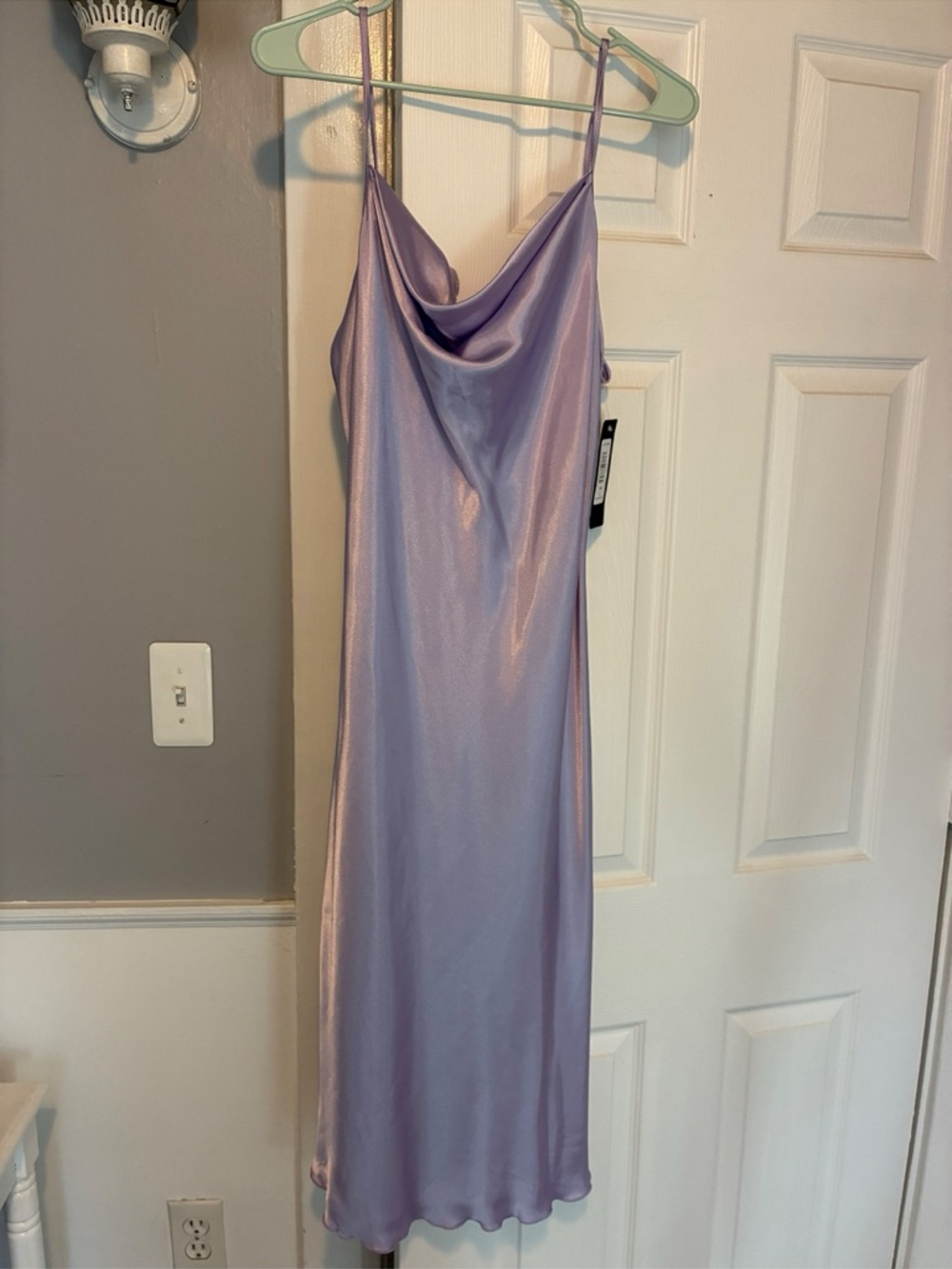 bebe Satin Lavender Cowl Midi Dress